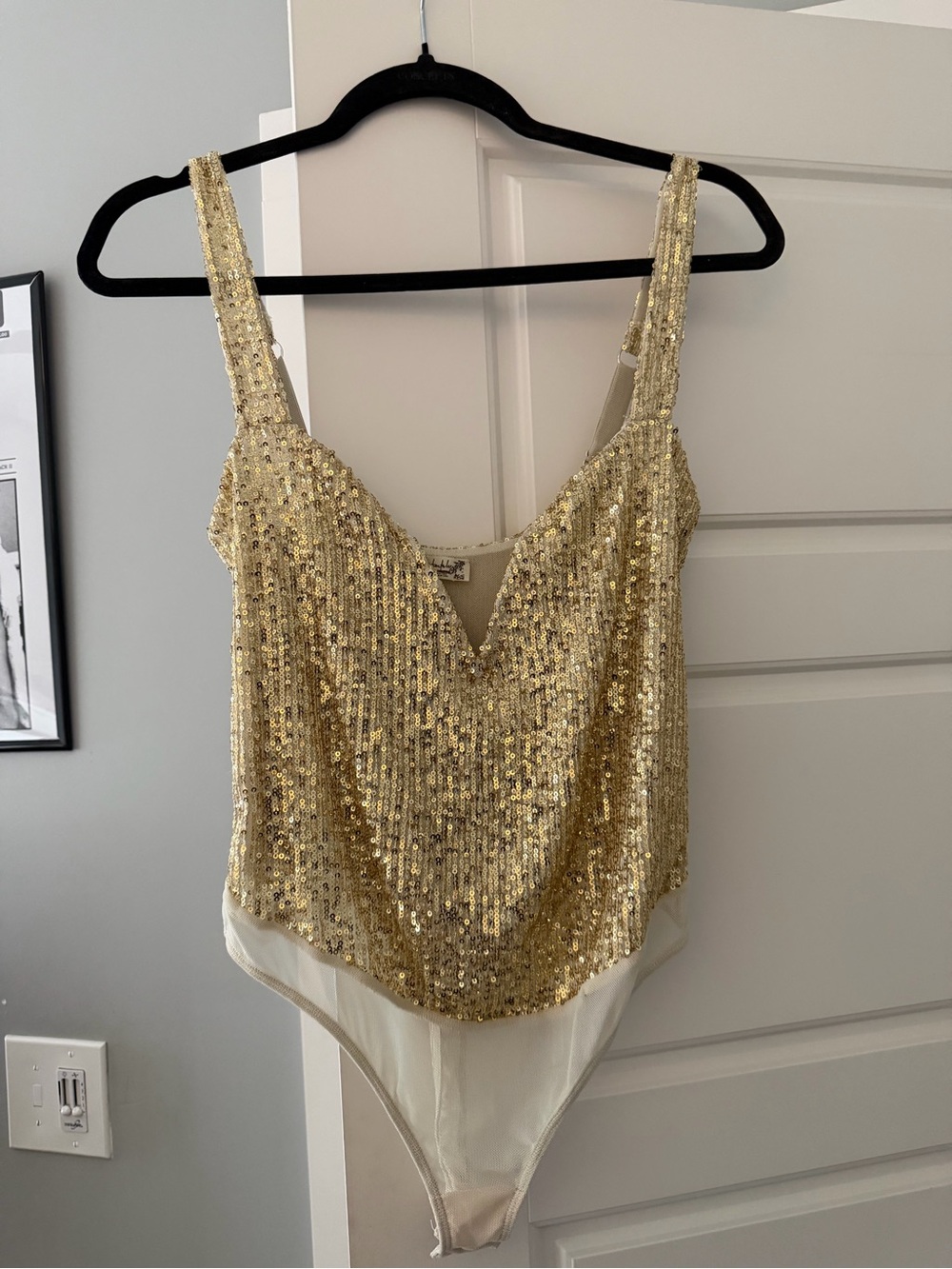 Free People Gold Sequin V-Neck Bodysuit